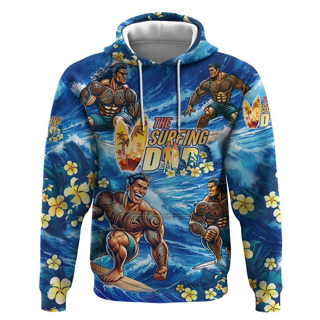 Hawaii Father's Day Hoodie The Surfing Dad Polynesian Tattoo DT02 Pullover Hoodie Blue - Polynesian Pride