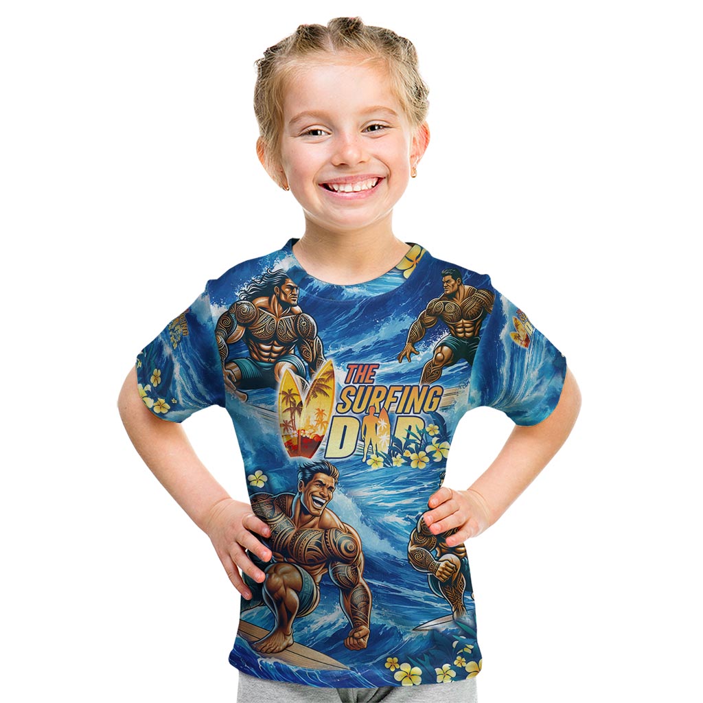 Hawaii Father's Day Kid T Shirt The Surfing Dad Polynesian Tattoo DT02 Blue - Polynesian Pride
