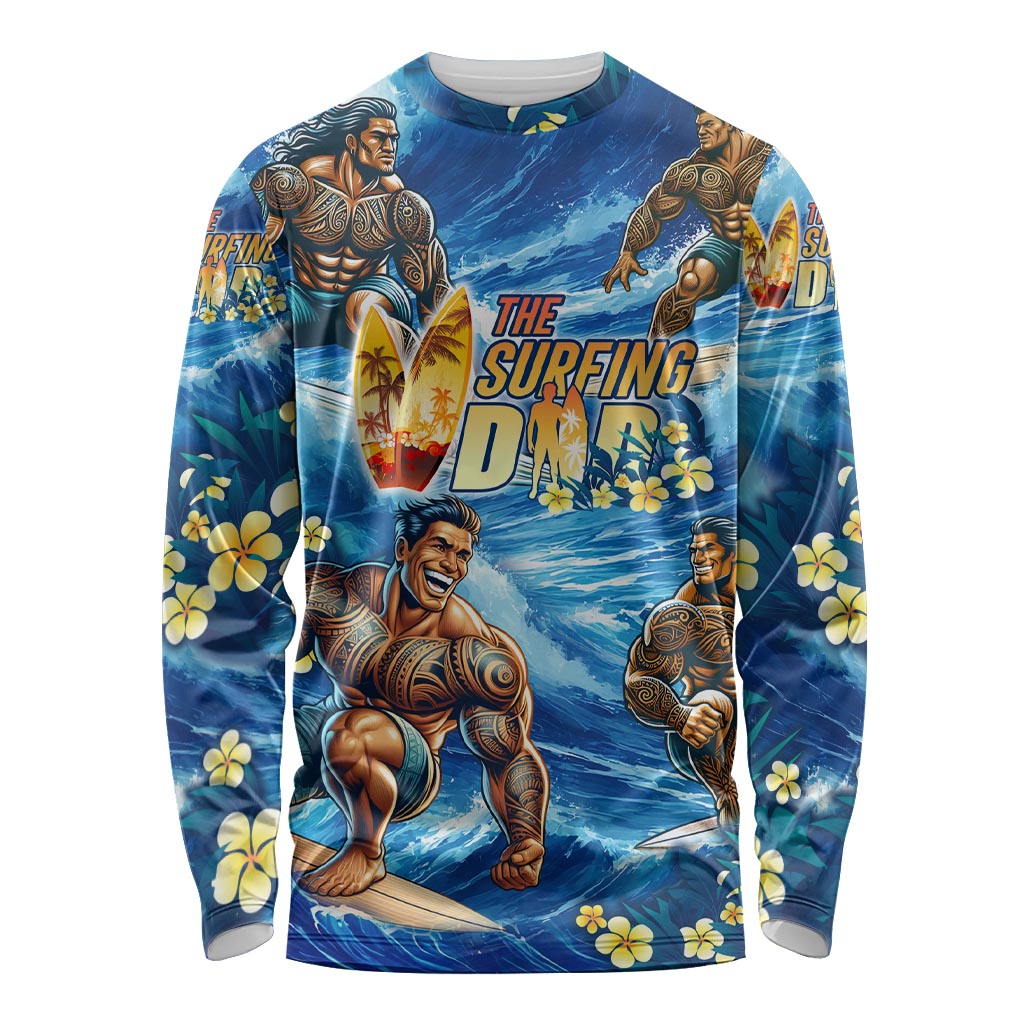 Hawaii Father's Day Long Sleeve Shirt The Surfing Dad Polynesian Tattoo DT02 Unisex Blue - Polynesian Pride