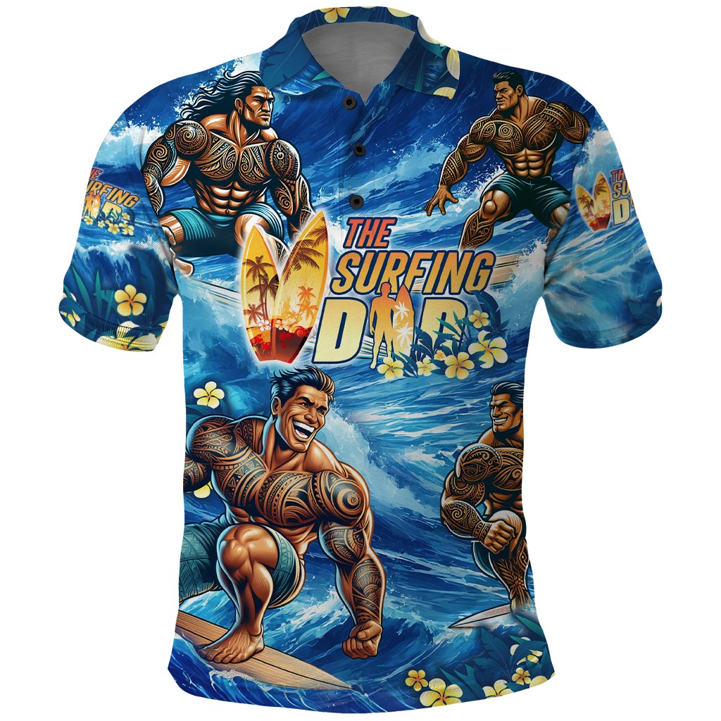 Hawaii Father's Day Polo Shirt The Surfing Dad Polynesian Tattoo DT02 Blue - Polynesian Pride