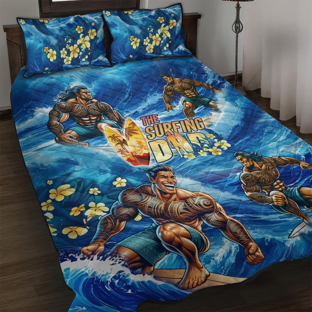 Hawaii Father's Day Quilt Bed Set The Surfing Dad Polynesian Tattoo DT02 Blue - Polynesian Pride