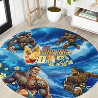 Hawaii Father's Day Round Carpet The Surfing Dad Polynesian Tattoo DT02 Blue - Polynesian Pride