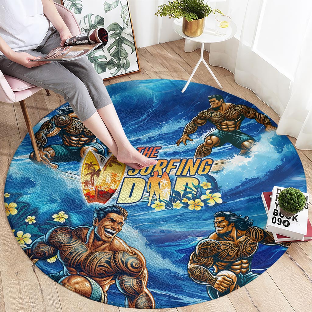 Hawaii Father's Day Round Carpet The Surfing Dad Polynesian Tattoo DT02 - Polynesian Pride