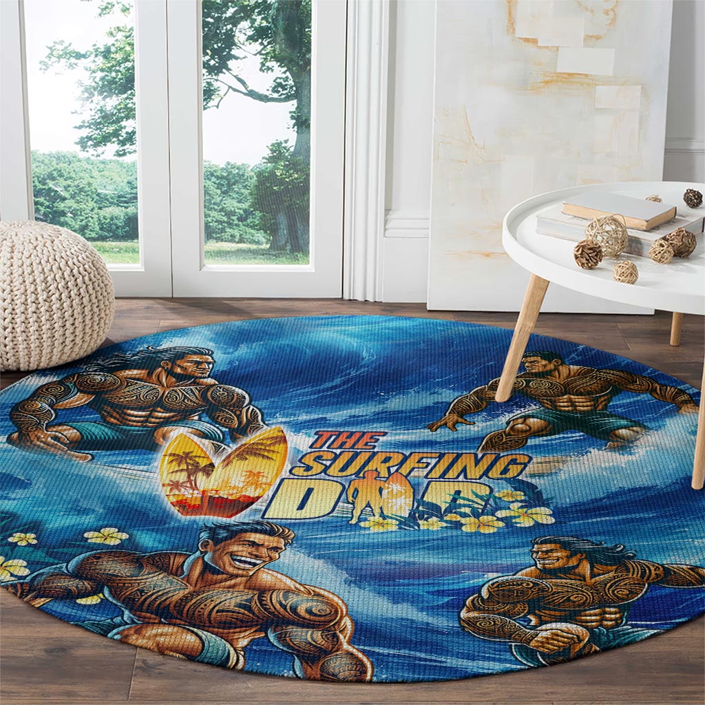 Hawaii Father's Day Round Carpet The Surfing Dad Polynesian Tattoo DT02 - Polynesian Pride