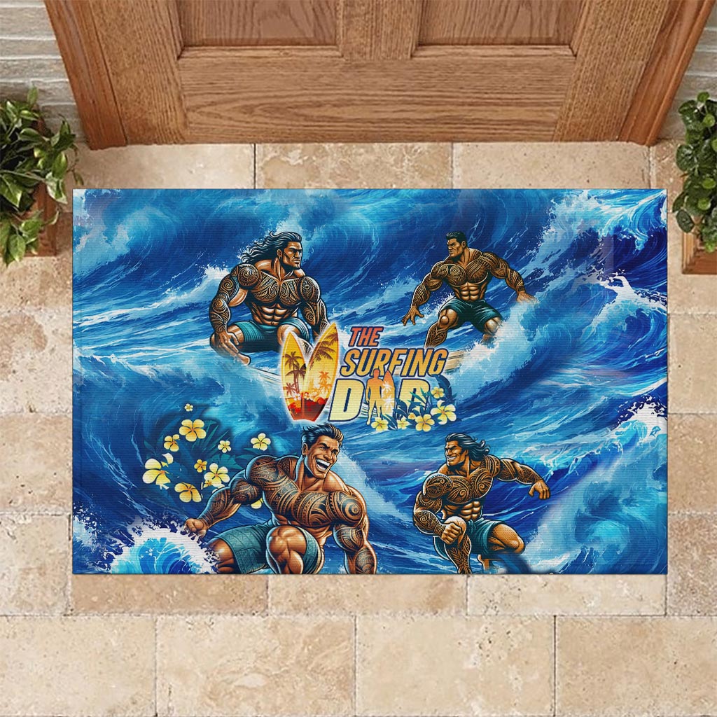 Hawaii Father's Day Rubber Doormat The Surfing Dad Polynesian Tattoo DT02 Blue - Polynesian Pride