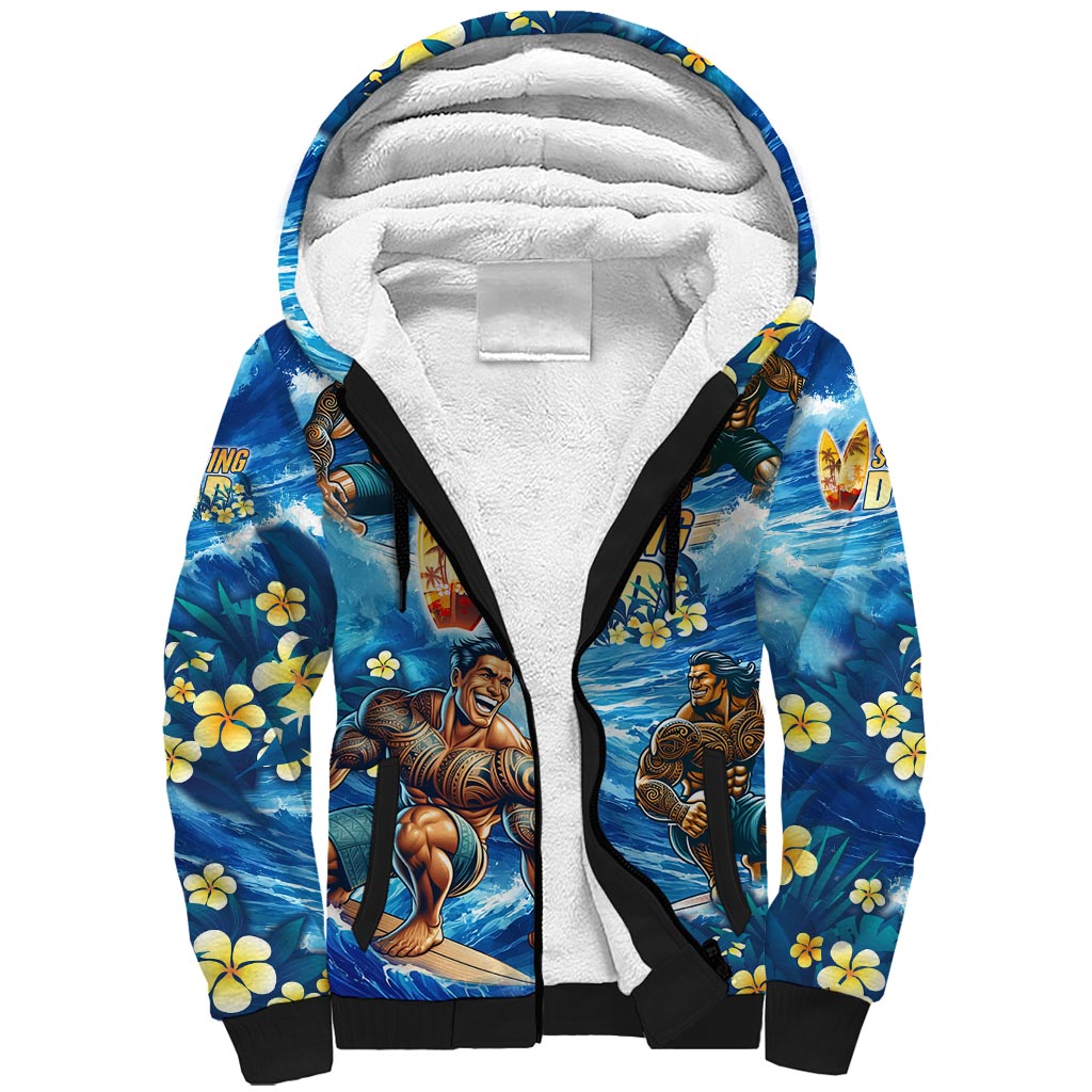 Hawaii Father's Day Sherpa Hoodie The Surfing Dad Polynesian Tattoo