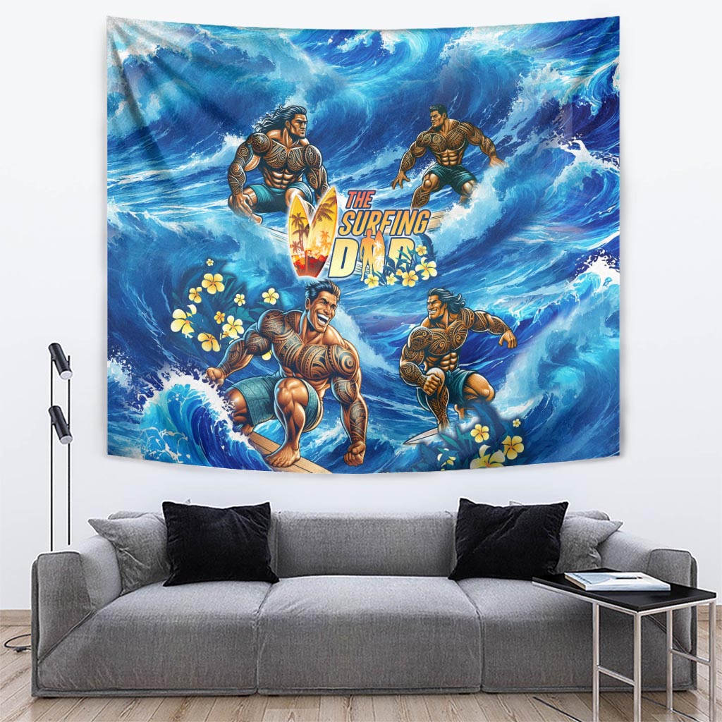 Hawaii Father's Day Tapestry The Surfing Dad Polynesian Tattoo DT02 Blue - Polynesian Pride