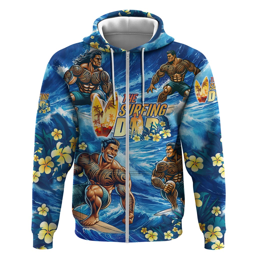 Hawaii Father's Day Zip Hoodie The Surfing Dad Polynesian Tattoo DT02 Zip Hoodie Blue - Polynesian Pride