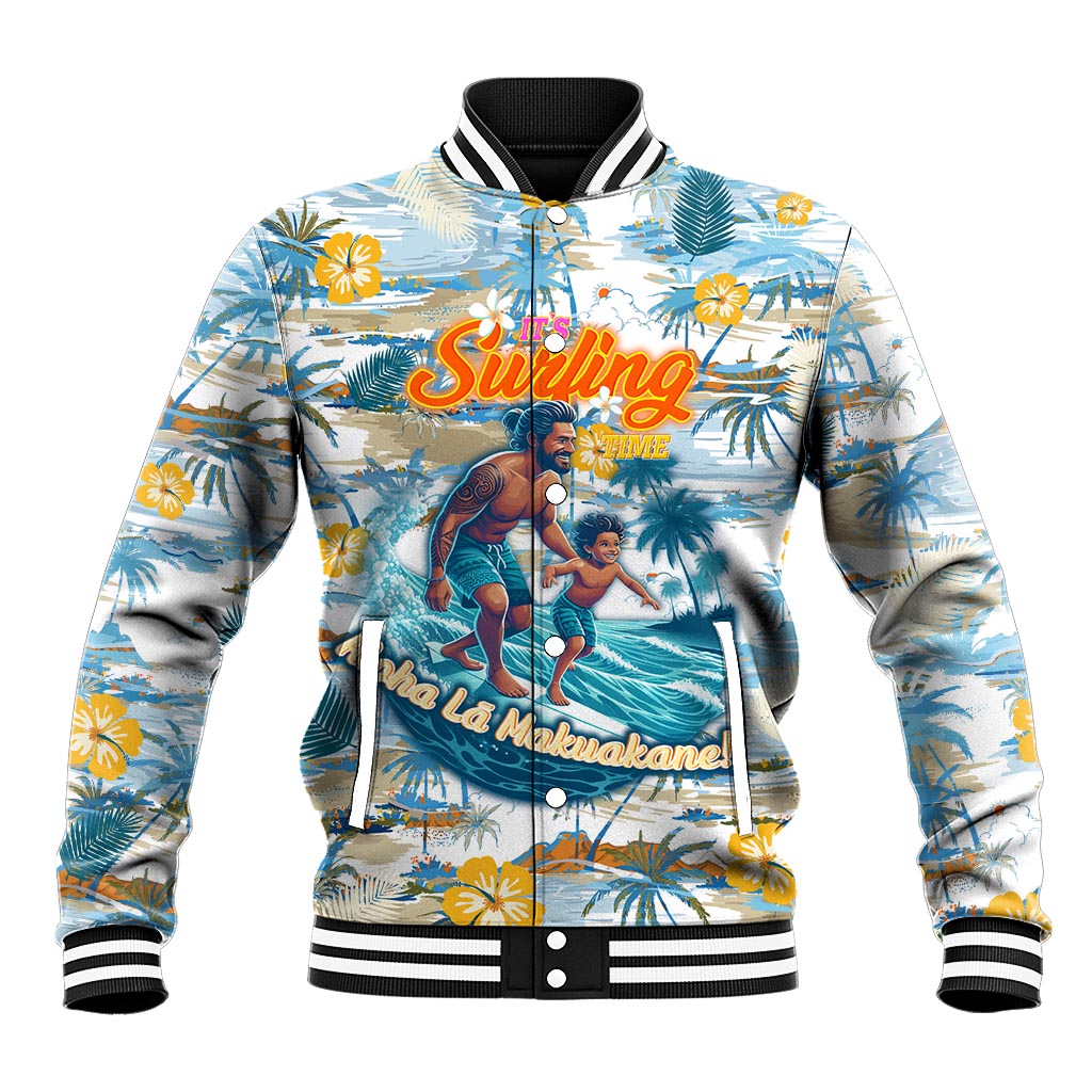 Hawaii Father's Day It's Surfing Time Baseball Jacket Aloha L Makuakane DT02 Unisex Blue - Polynesian Pride