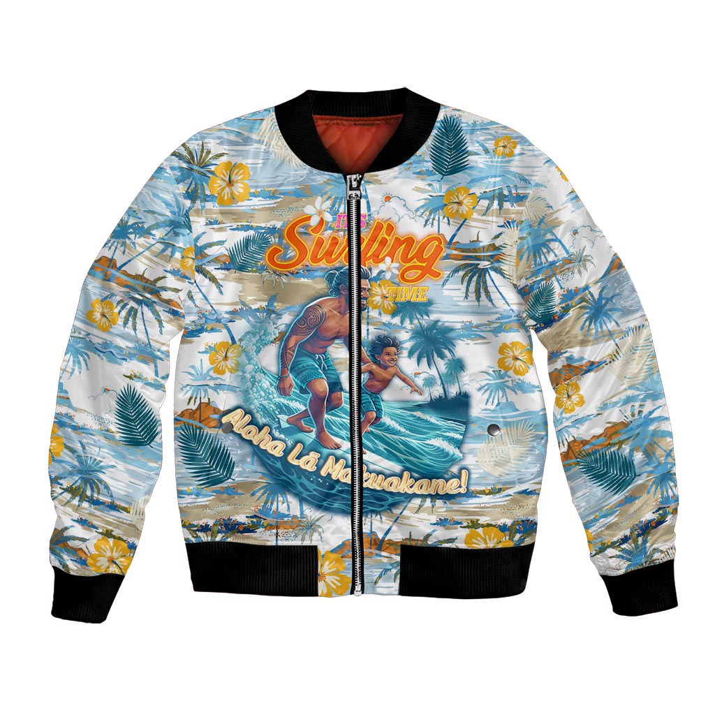 Hawaii Father's Day It's Surfing Time Bomber Jacket Aloha L Makuakane DT02 Unisex Blue - Polynesian Pride