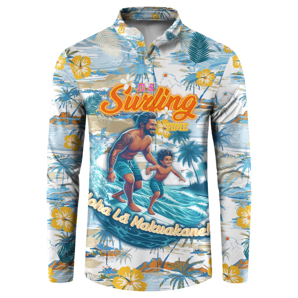 Hawaii Father's Day It's Surfing Time Button Sweatshirt Aloha L Makuakane DT02 Blue - Polynesian Pride