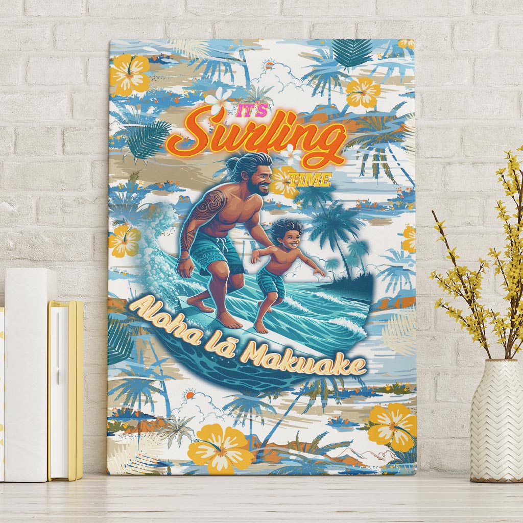 Hawaii Father's Day It's Surfing Time Canvas Wall Art Aloha L Makuakane DT02 Without Frame Blue - Polynesian Pride