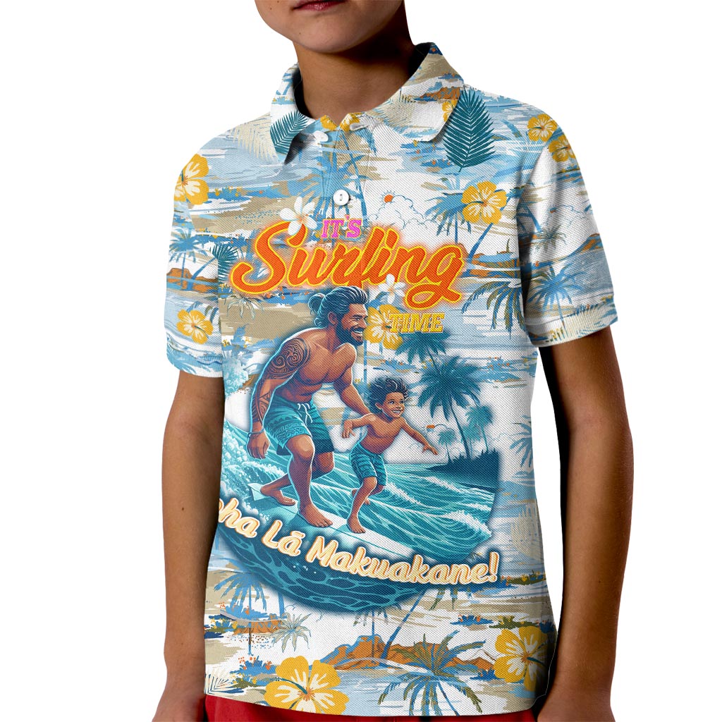 Hawaii Father's Day It's Surfing Time Kid Polo Shirt Aloha L Makuakane DT02 Kid Blue - Polynesian Pride