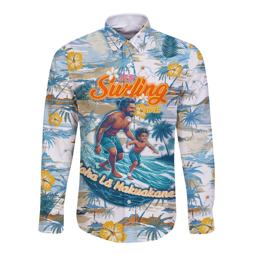 Hawaii Father's Day It's Surfing Time Long Sleeve Button Shirt Aloha Lā Makuakane