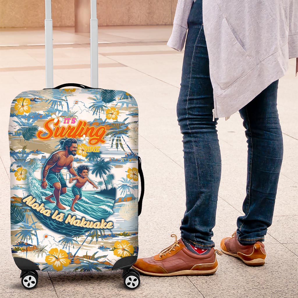 Hawaii Father's Day It's Surfing Time Luggage Cover Aloha L Makuakane DT02 Blue - Polynesian Pride