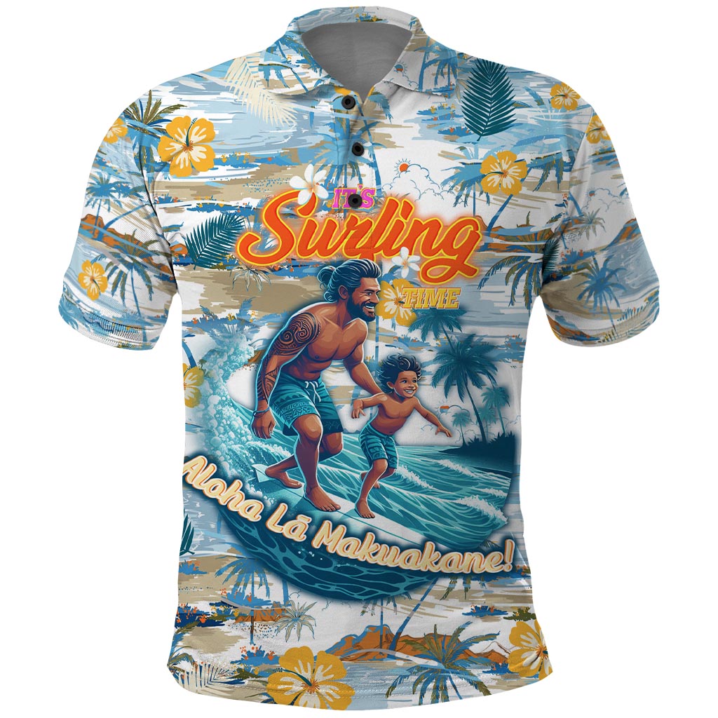 Hawaii Father's Day It's Surfing Time Polo Shirt Aloha L Makuakane DT02 Blue - Polynesian Pride