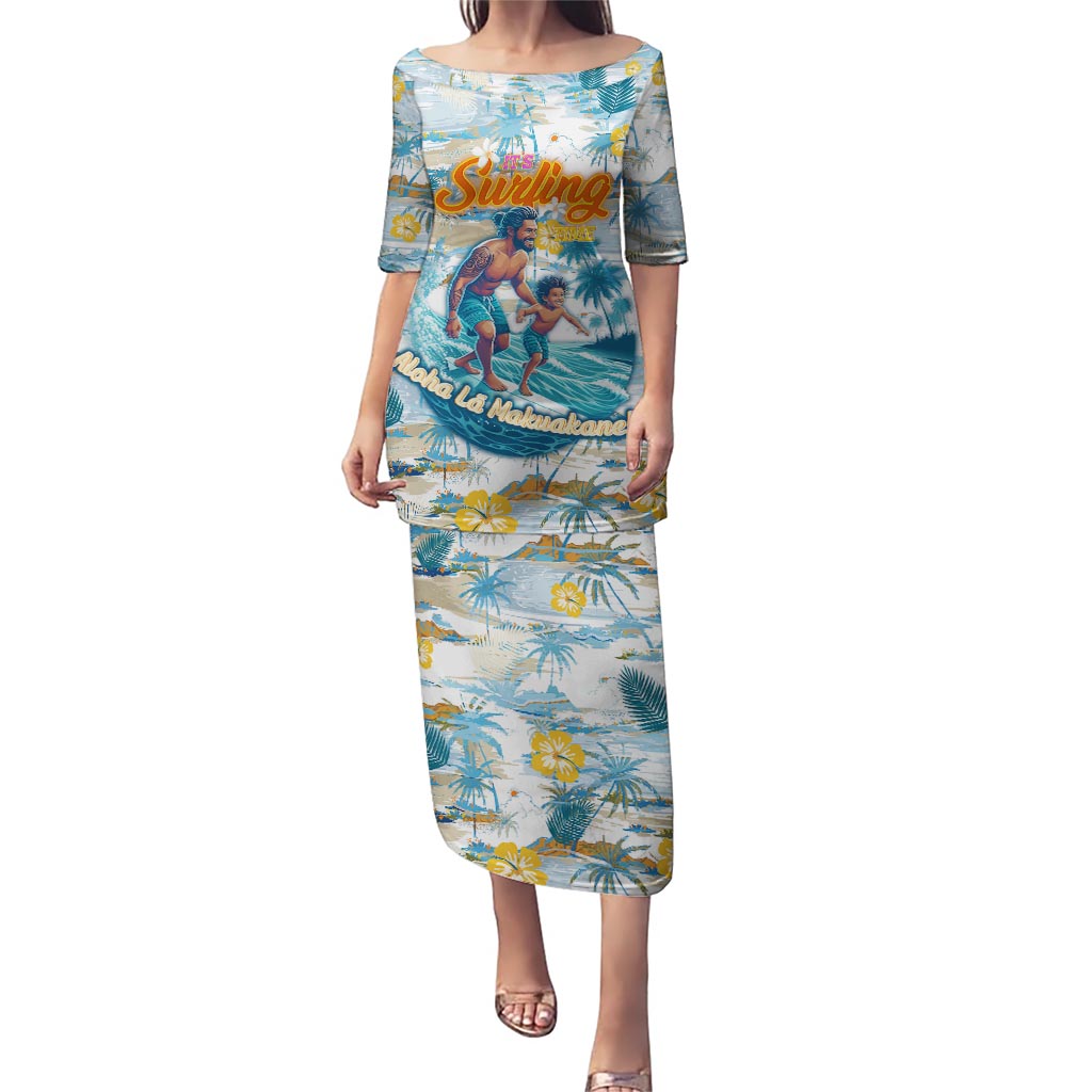 Hawaii Father's Day It's Surfing Time Puletasi Aloha L Makuakane DT02 Long Dress Blue - Polynesian Pride