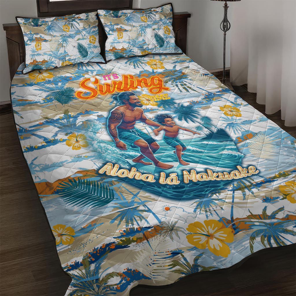 Hawaii Father's Day It's Surfing Time Quilt Bed Set Aloha L Makuakane DT02 Blue - Polynesian Pride