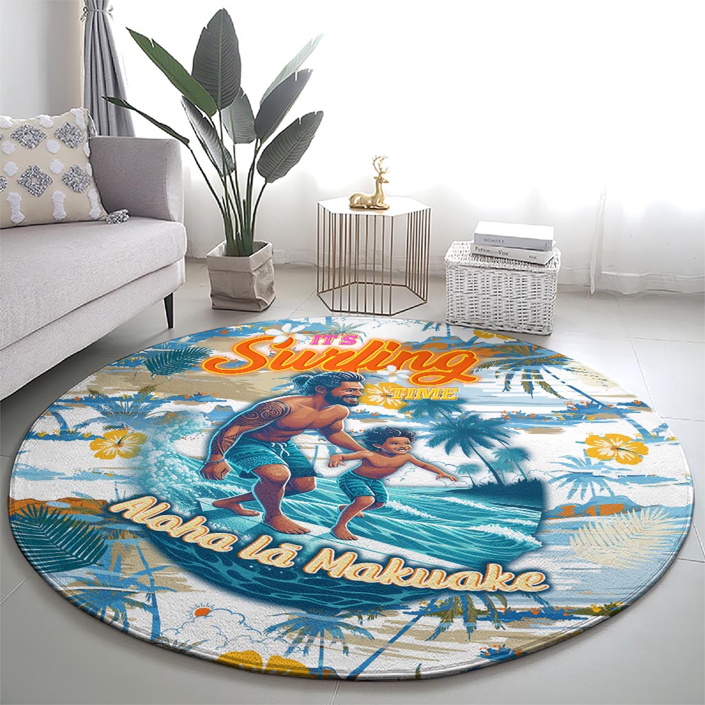 Hawaii Father's Day It's Surfing Time Round Carpet Aloha L Makuakane DT02 - Polynesian Pride