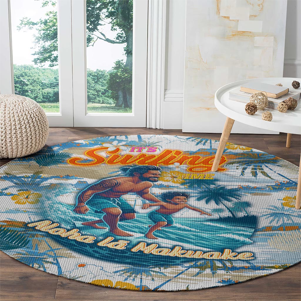Hawaii Father's Day It's Surfing Time Round Carpet Aloha L Makuakane DT02 - Polynesian Pride