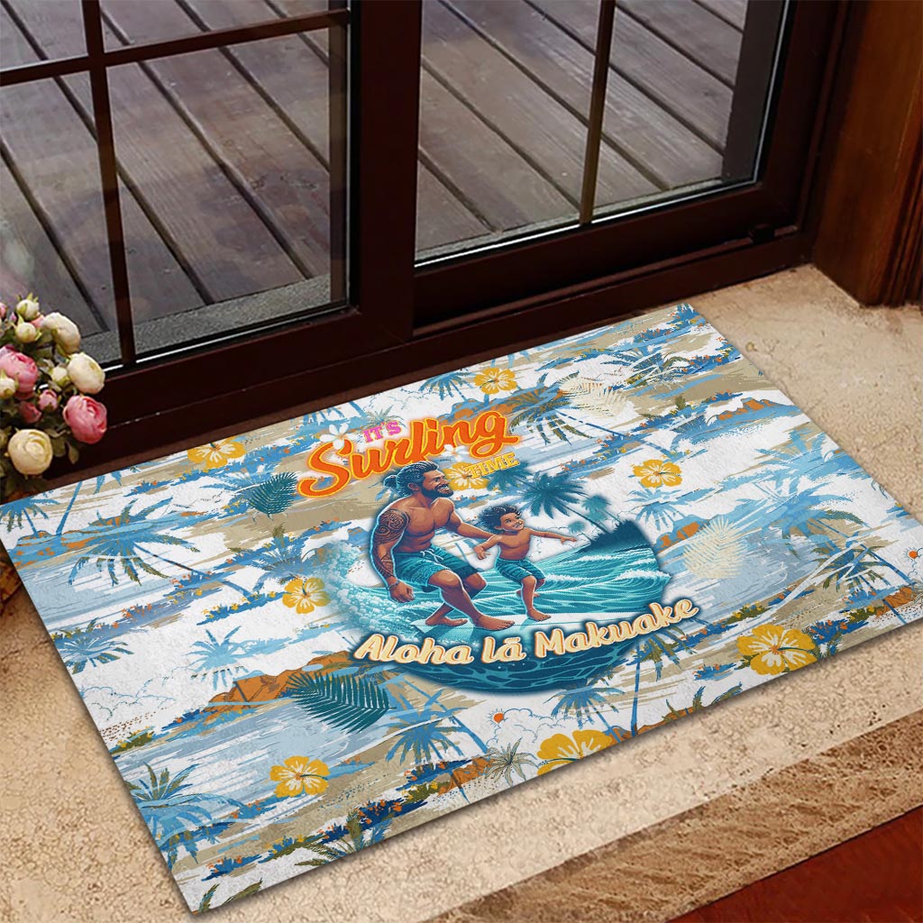 Hawaii Father's Day It's Surfing Time Rubber Doormat Aloha L Makuakane DT02 - Polynesian Pride
