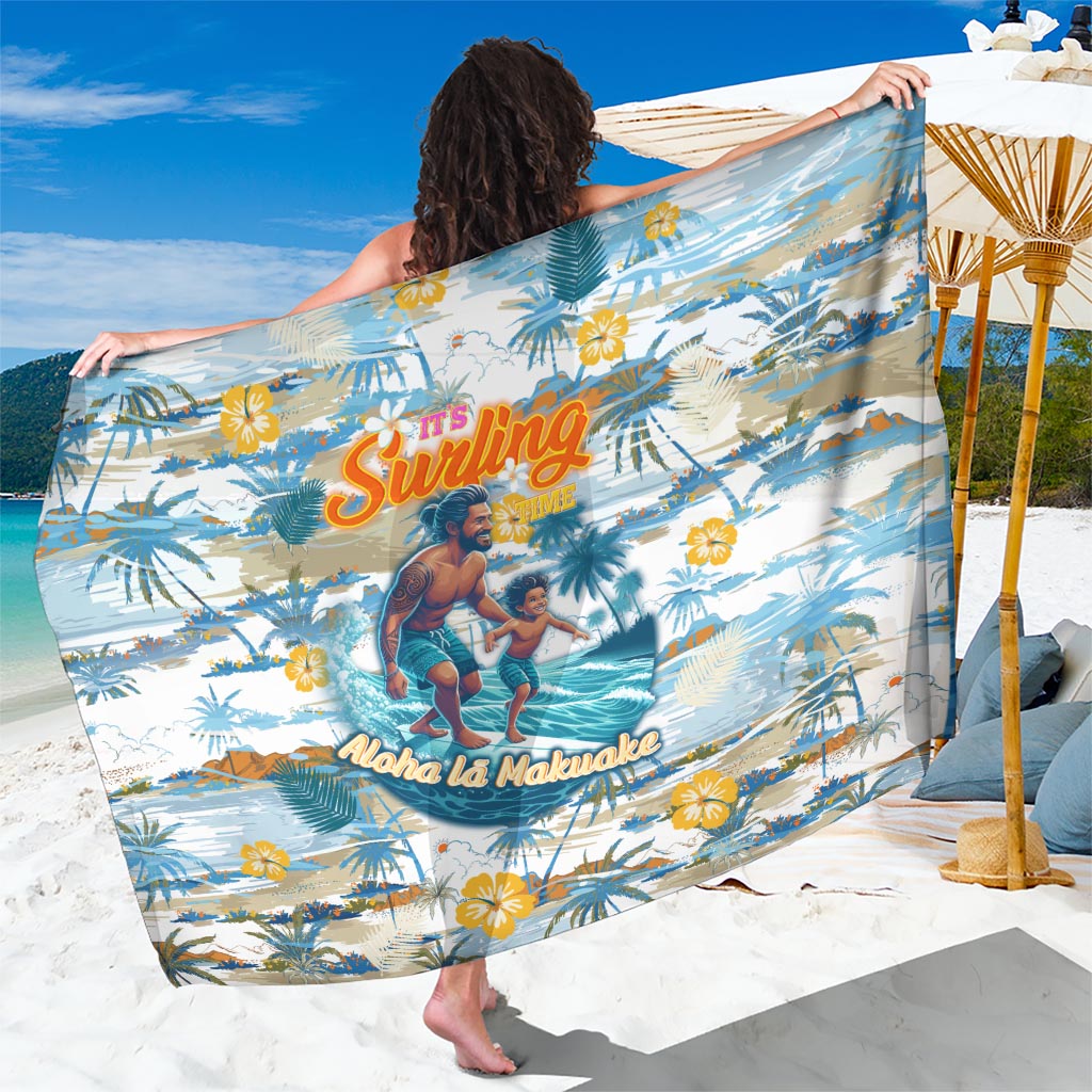Hawaii Father's Day It's Surfing Time Sarong Aloha L Makuakane DT02 One Size 44 x 66 inches Blue - Polynesian Pride