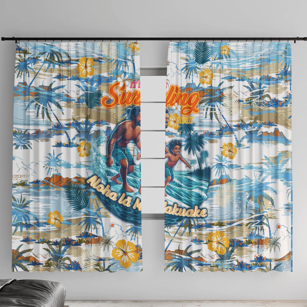 Hawaii Father's Day It's Surfing Time Window Curtain Aloha L Makuakane DT02 With Hooks Blue - Polynesian Pride