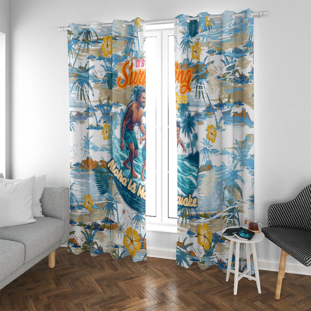 Hawaii Father's Day It's Surfing Time Window Curtain Aloha L Makuakane DT02 With Grommets Blue - Polynesian Pride