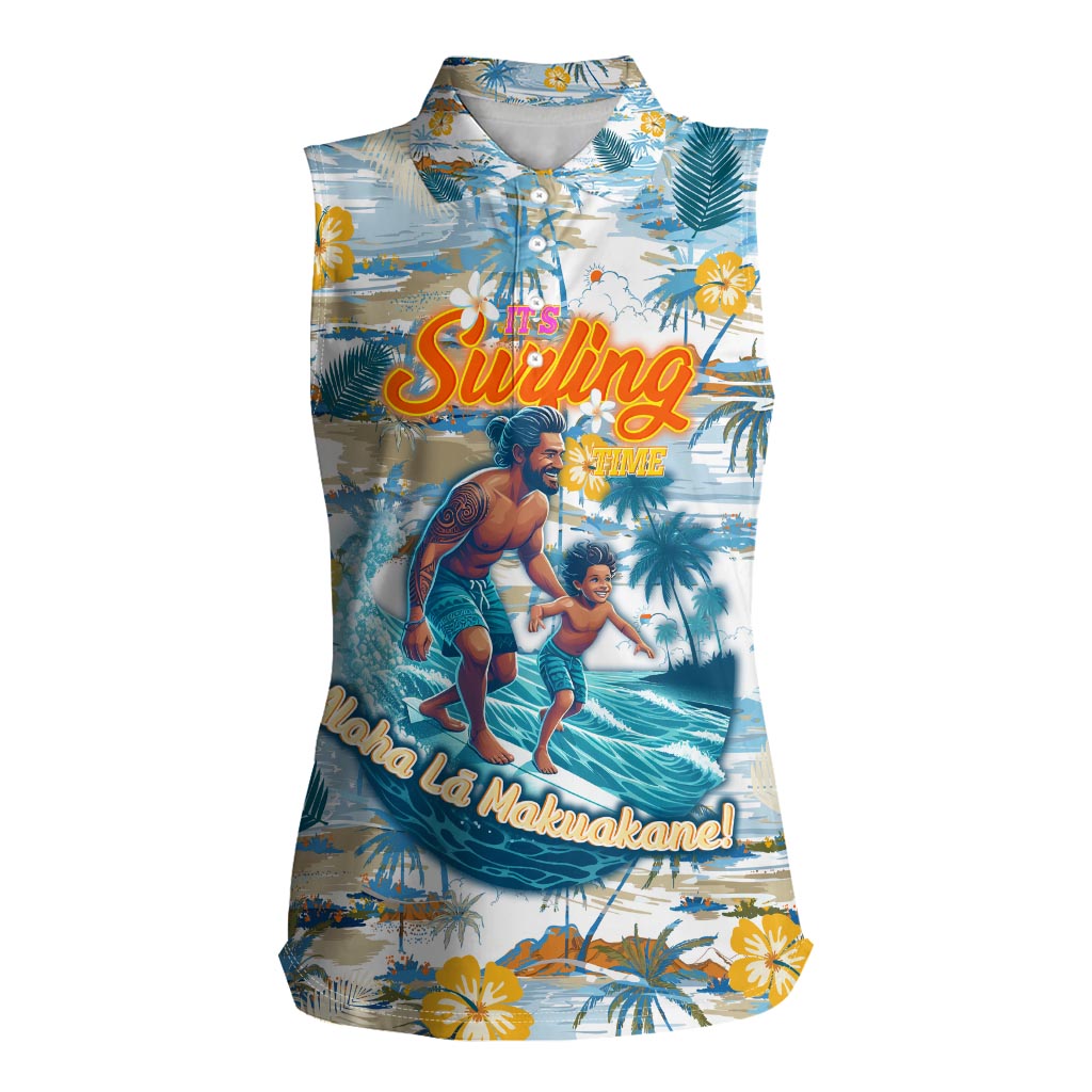 Hawaii Father's Day It's Surfing Time Women Sleeveless Polo Shirt Aloha Lā Makuakane