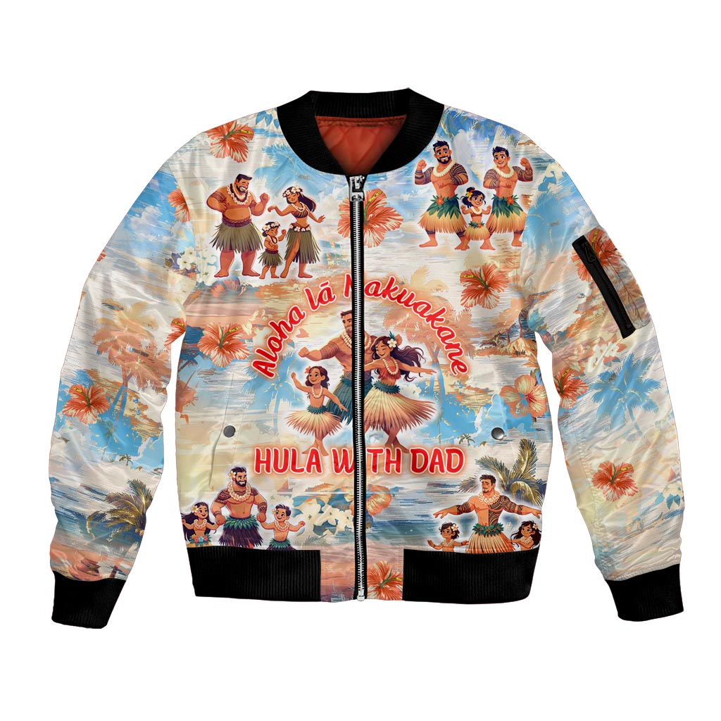 Hawaii Father's Day Sleeve Zip Bomber Jacket Hula With Dad DT02 Unisex Art - Polynesian Pride