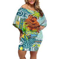 Palau Father's Day Polynesia Off Shoulder Short Dress Dad and Son DT02 Women Blue - Polynesian Pride