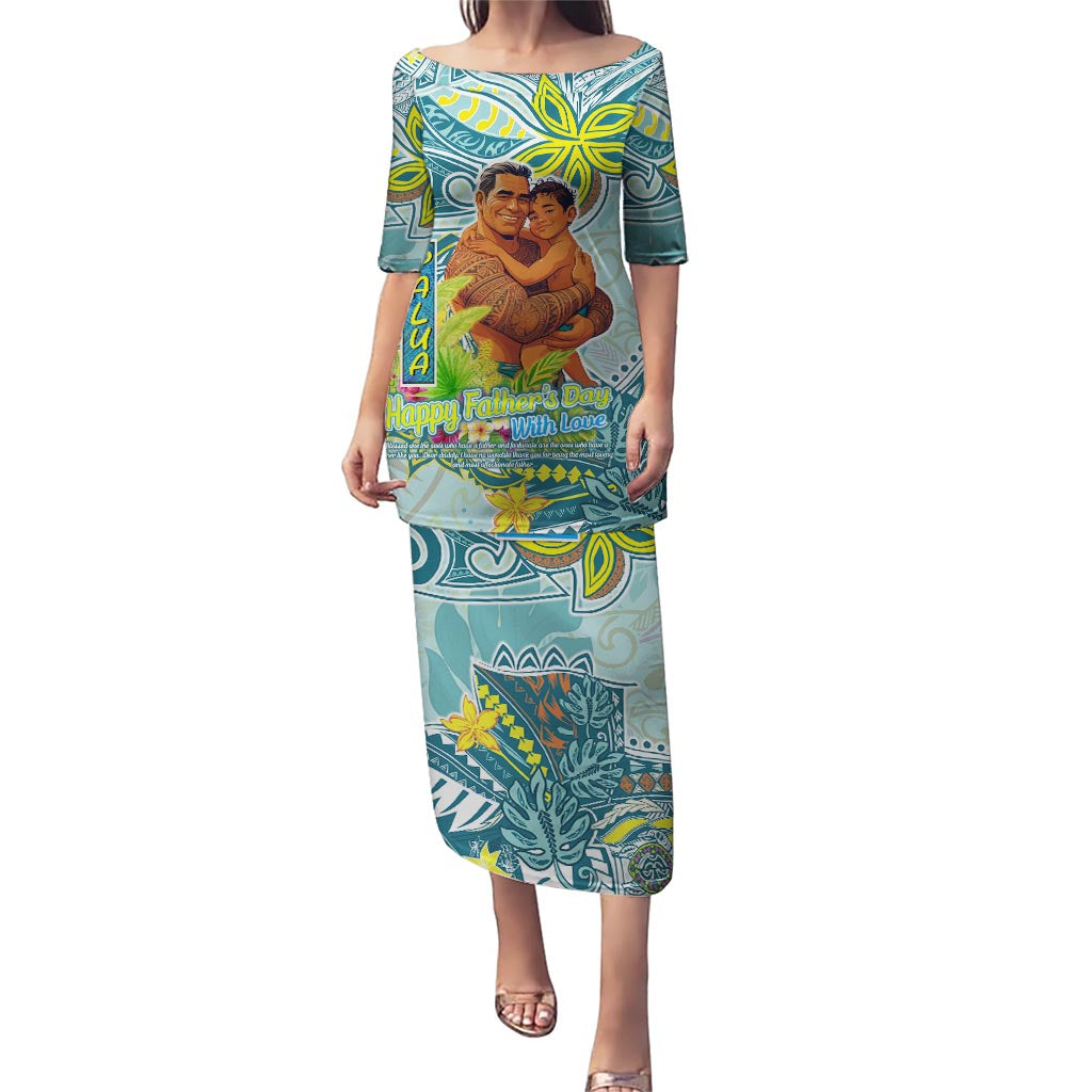 Palau Father's Day Polynesia Puletasi Dad and Son DT02 Long Dress Blue - Polynesian Pride