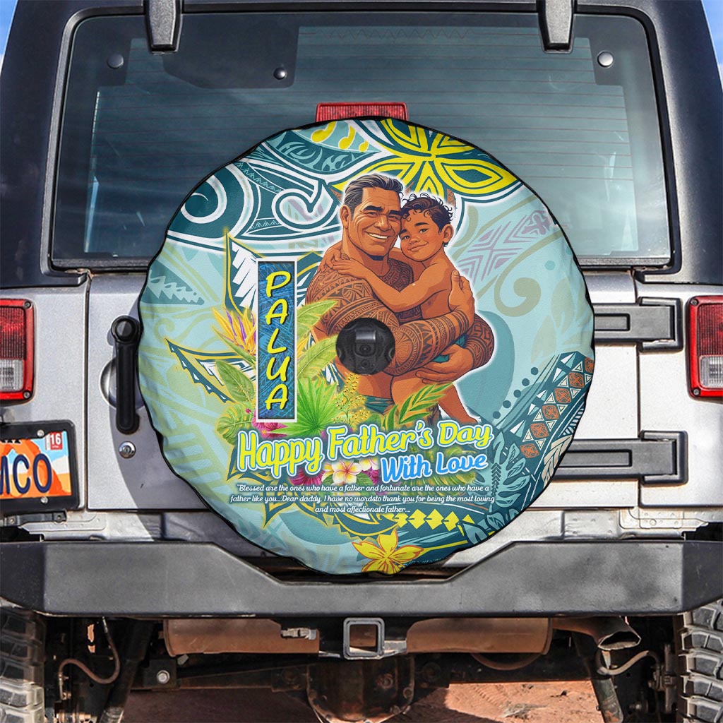 Palau Father's Day Polynesia Spare Tire Cover Dad and Son DT02 Blue - Polynesian Pride