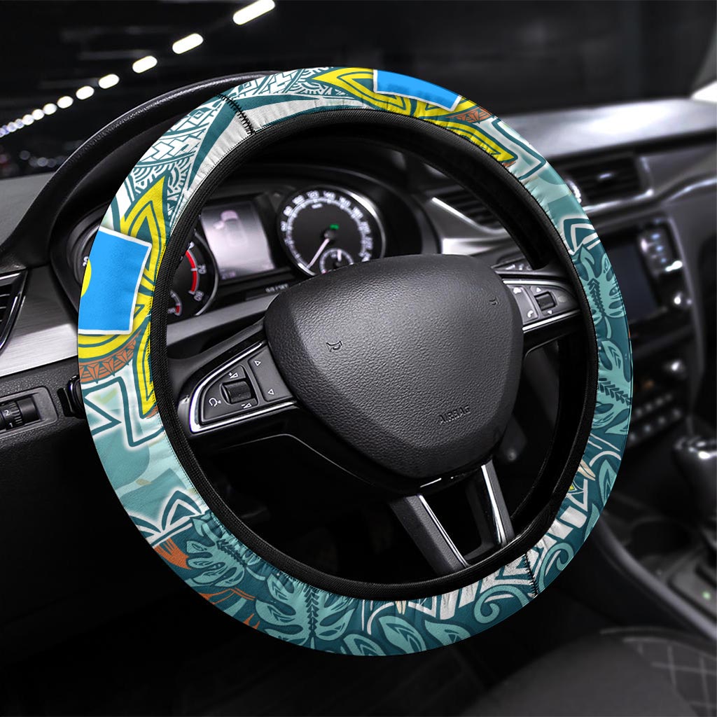 Palau Father's Day Polynesia Steering Wheel Cover Dad and Son DT02 Universal Fit Blue - Polynesian Pride