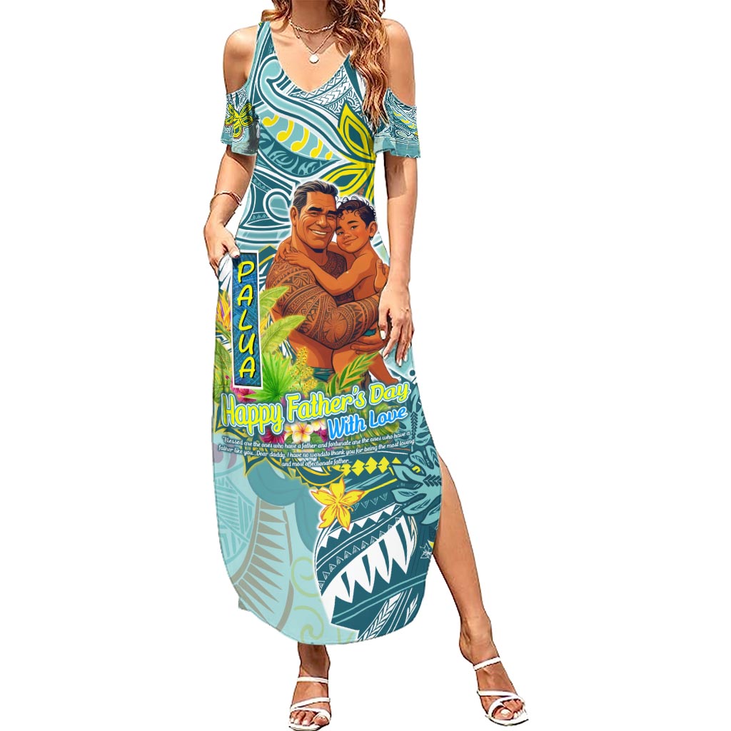 Palau Father's Day Polynesia Summer Maxi Dress Dad and Son DT02 Women Blue - Polynesian Pride