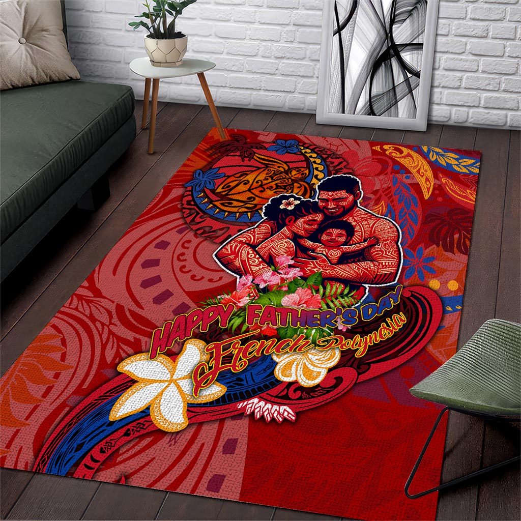 Happy Father's Day French Polynesia Area Rug Family Turtle Hibiscus DT02 Red - Polynesian Pride