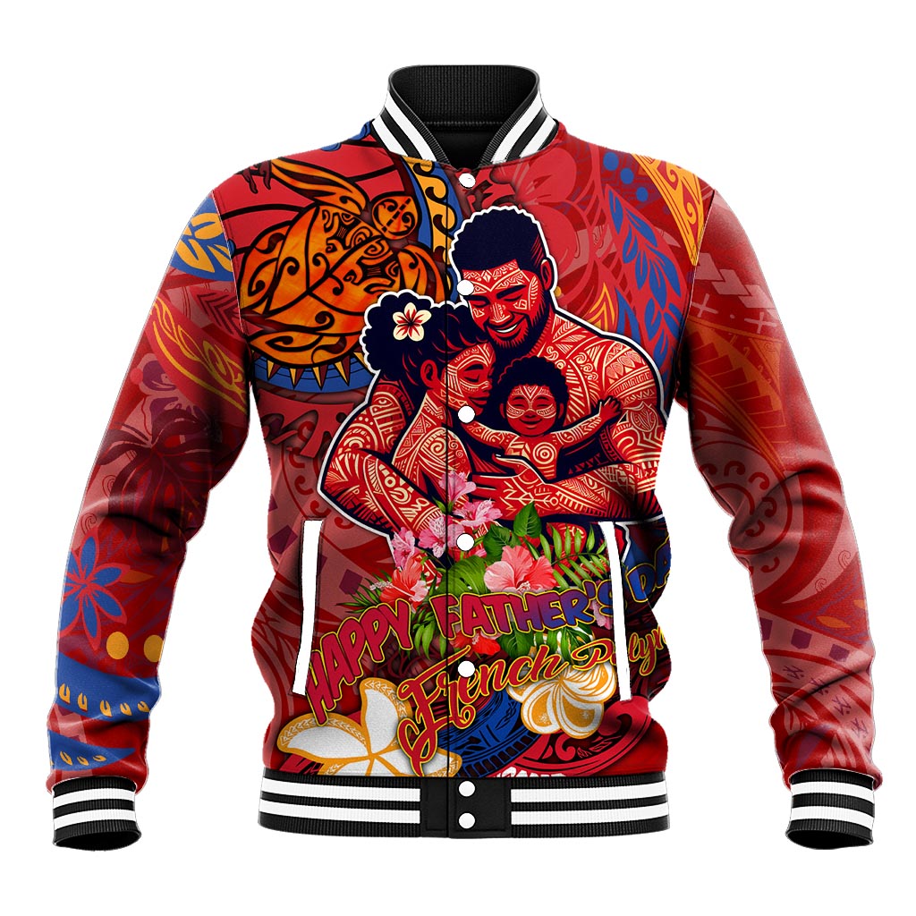 Happy Father's Day French Polynesia Baseball Jacket Family Turtle Hibiscus DT02 Unisex Red - Polynesian Pride