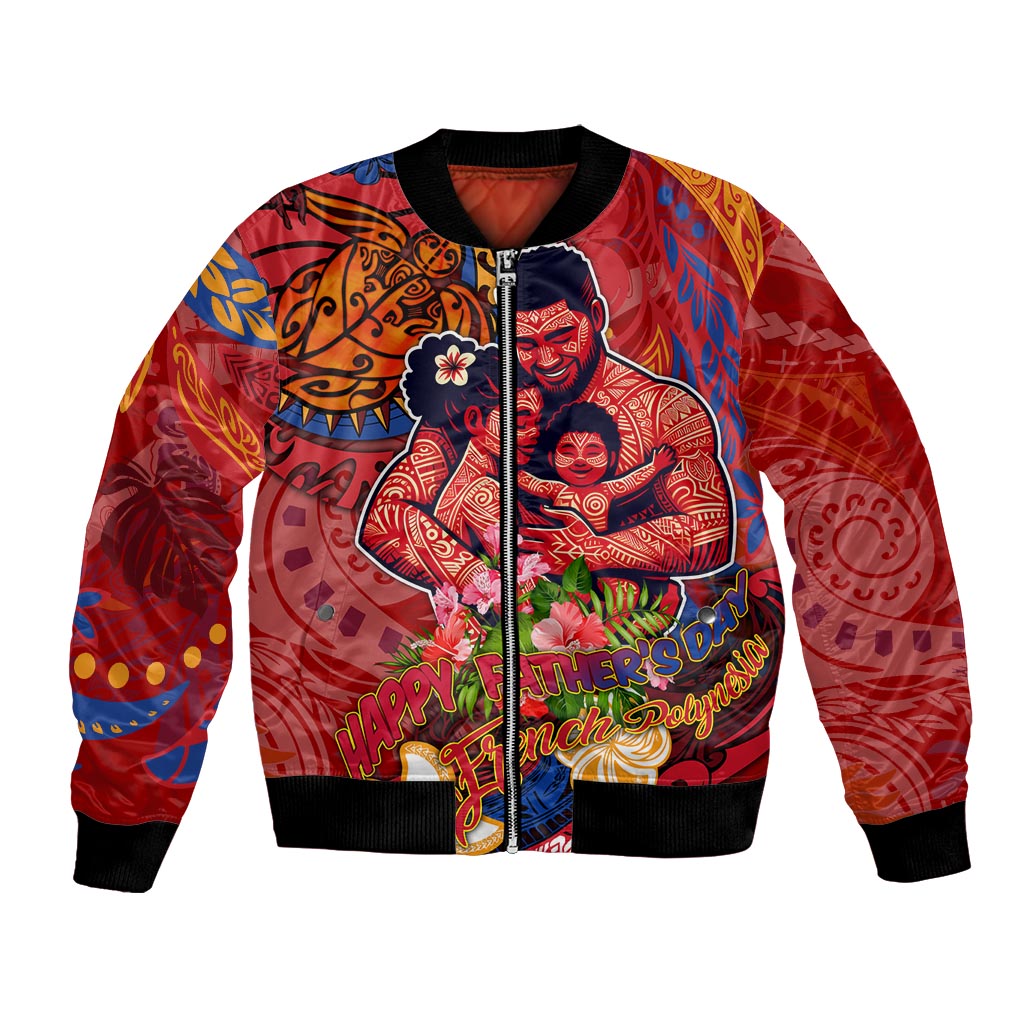 Happy Father's Day French Polynesia Bomber Jacket Family Turtle Hibiscus DT02 Unisex Red - Polynesian Pride
