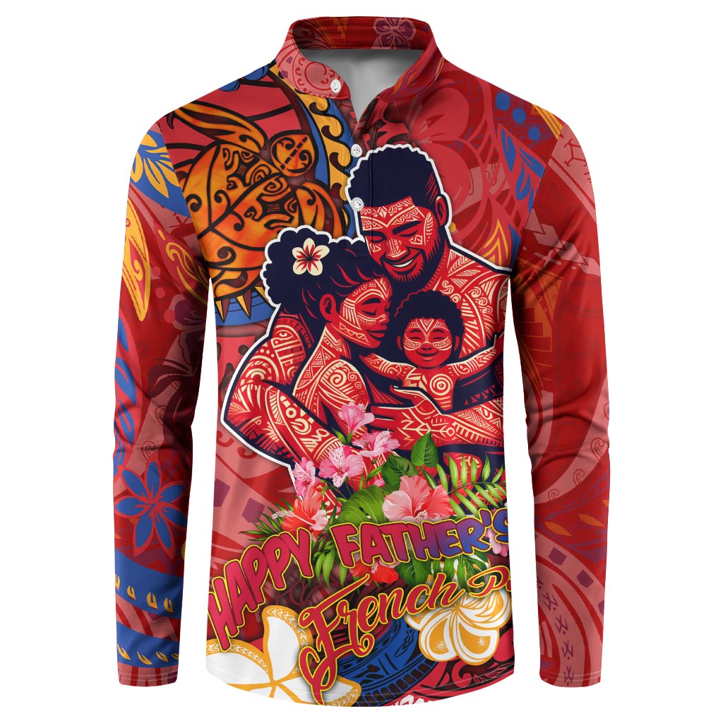 Happy Father's Day French Polynesia Button Sweatshirt Family Turtle Hibiscus DT02 Red - Polynesian Pride