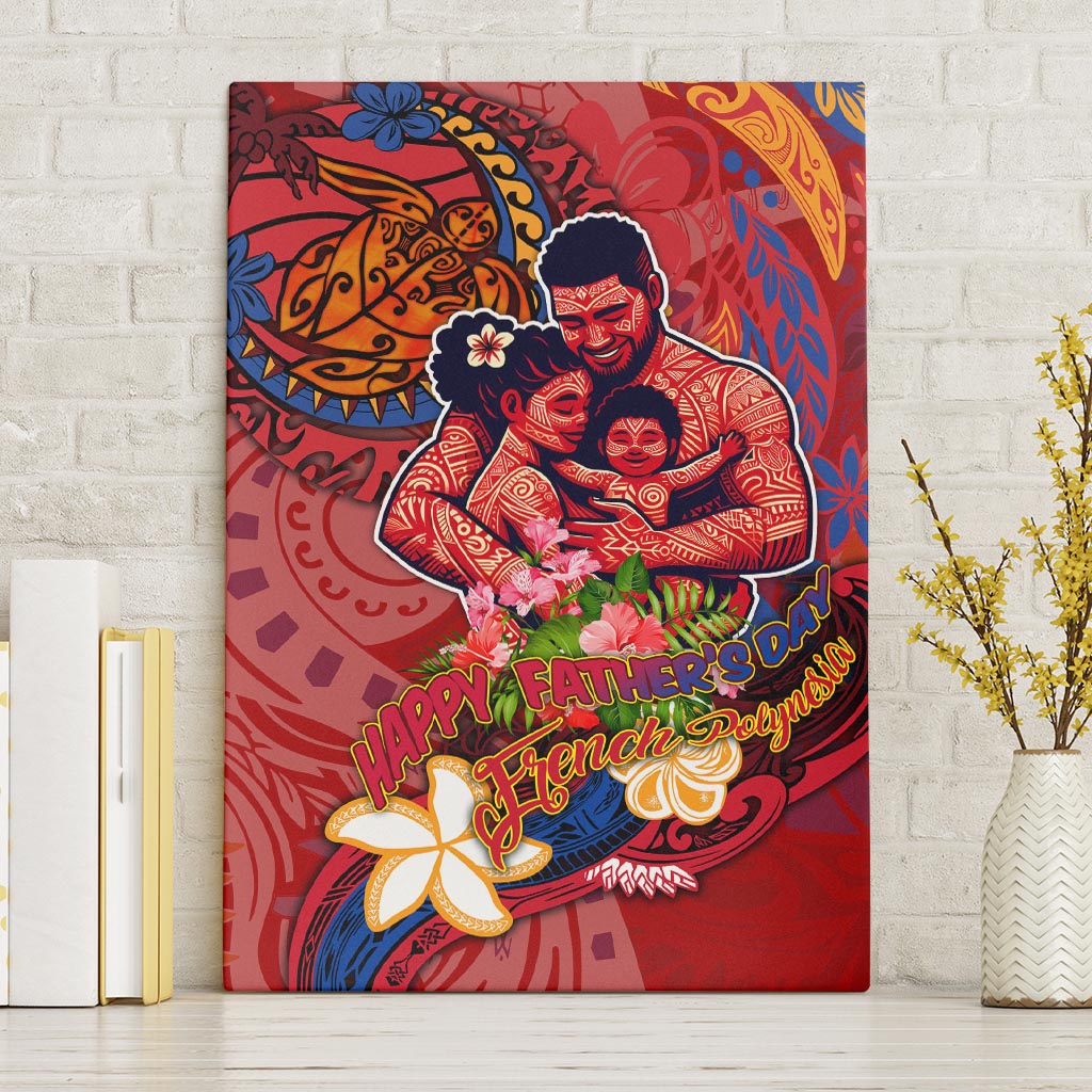 Happy Father's Day French Polynesia Canvas Wall Art Family Turtle Hibiscus DT02 Without Frame Red - Polynesian Pride