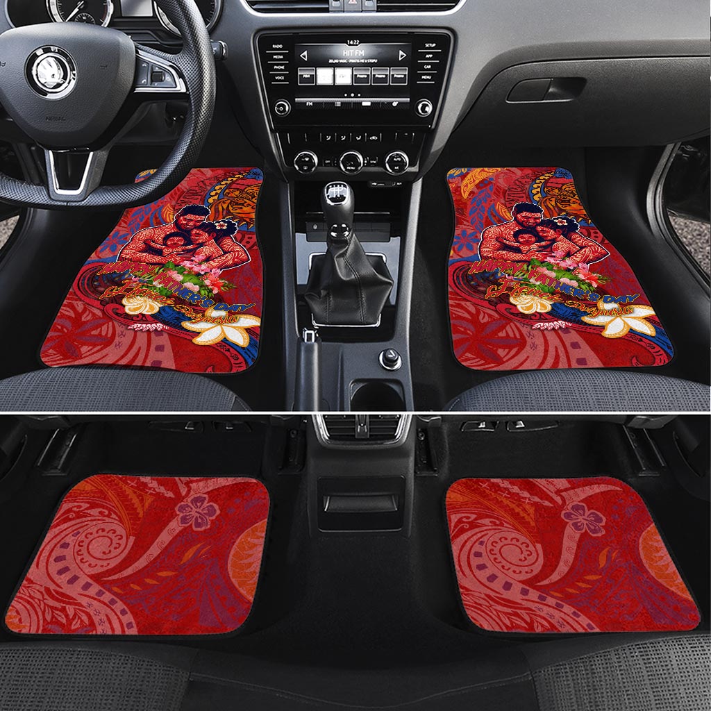Happy Father's Day French Polynesia Car Mats Family Turtle Hibiscus DT02 Set 4pcs Red - Polynesian Pride