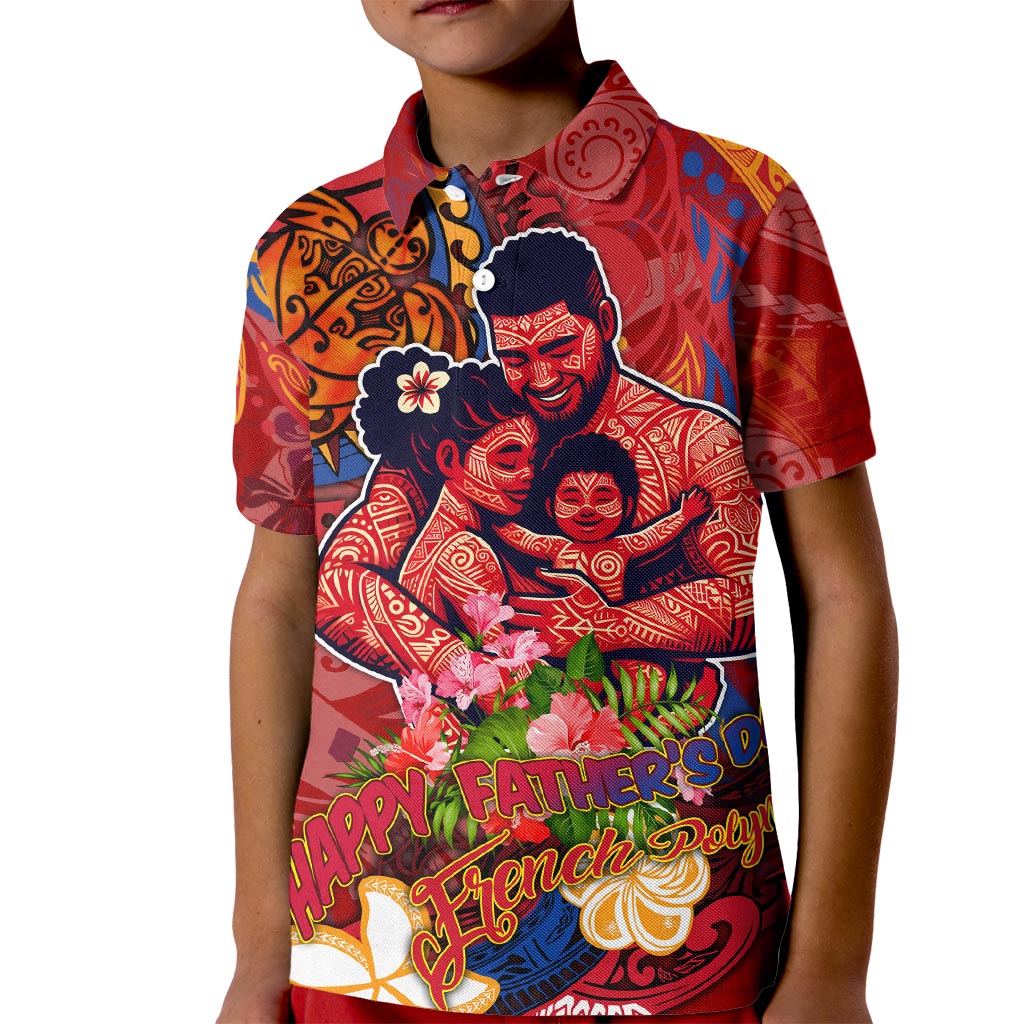 Happy Father's Day French Polynesia Kid Polo Shirt Family Turtle Hibiscus DT02 Kid Red - Polynesian Pride