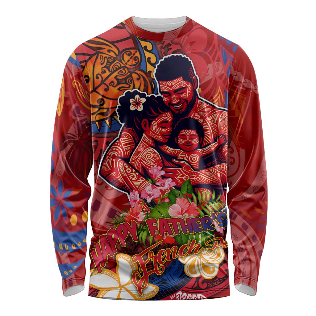 Happy Father's Day French Polynesia Long Sleeve Shirt Family Turtle Hibiscus DT02 Unisex Red - Polynesian Pride