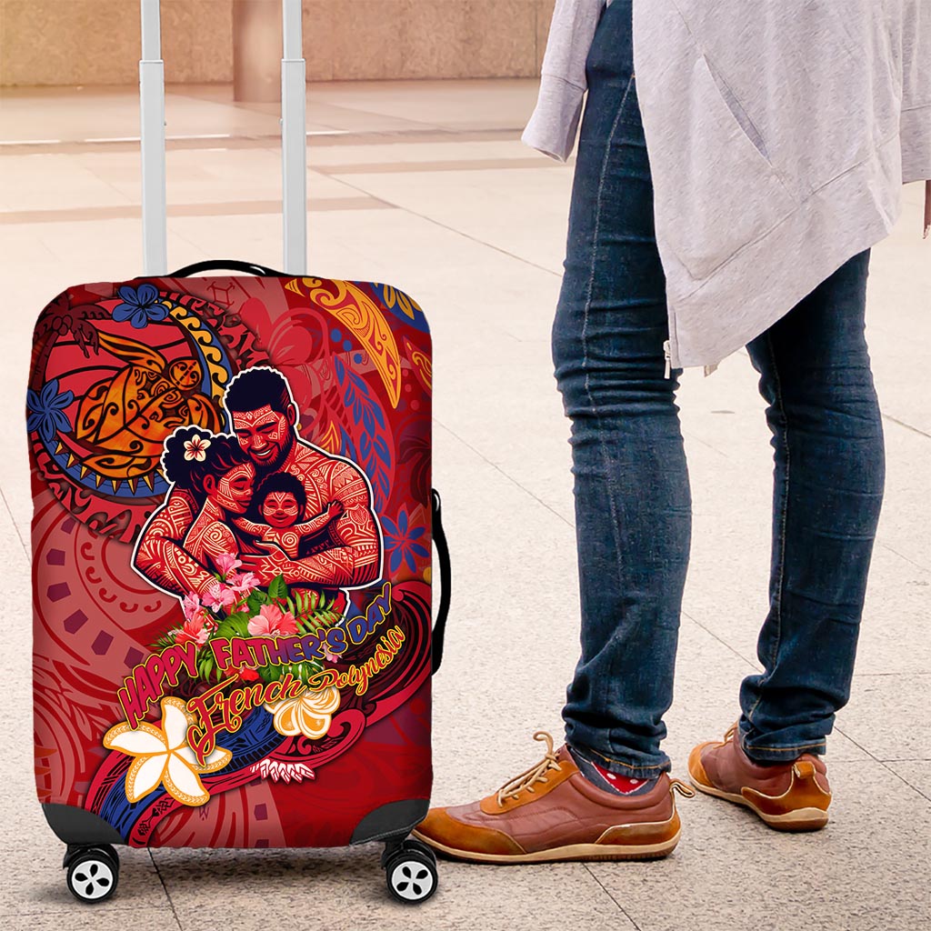 Happy Father's Day French Polynesia Luggage Cover Family Turtle Hibiscus DT02 Red - Polynesian Pride