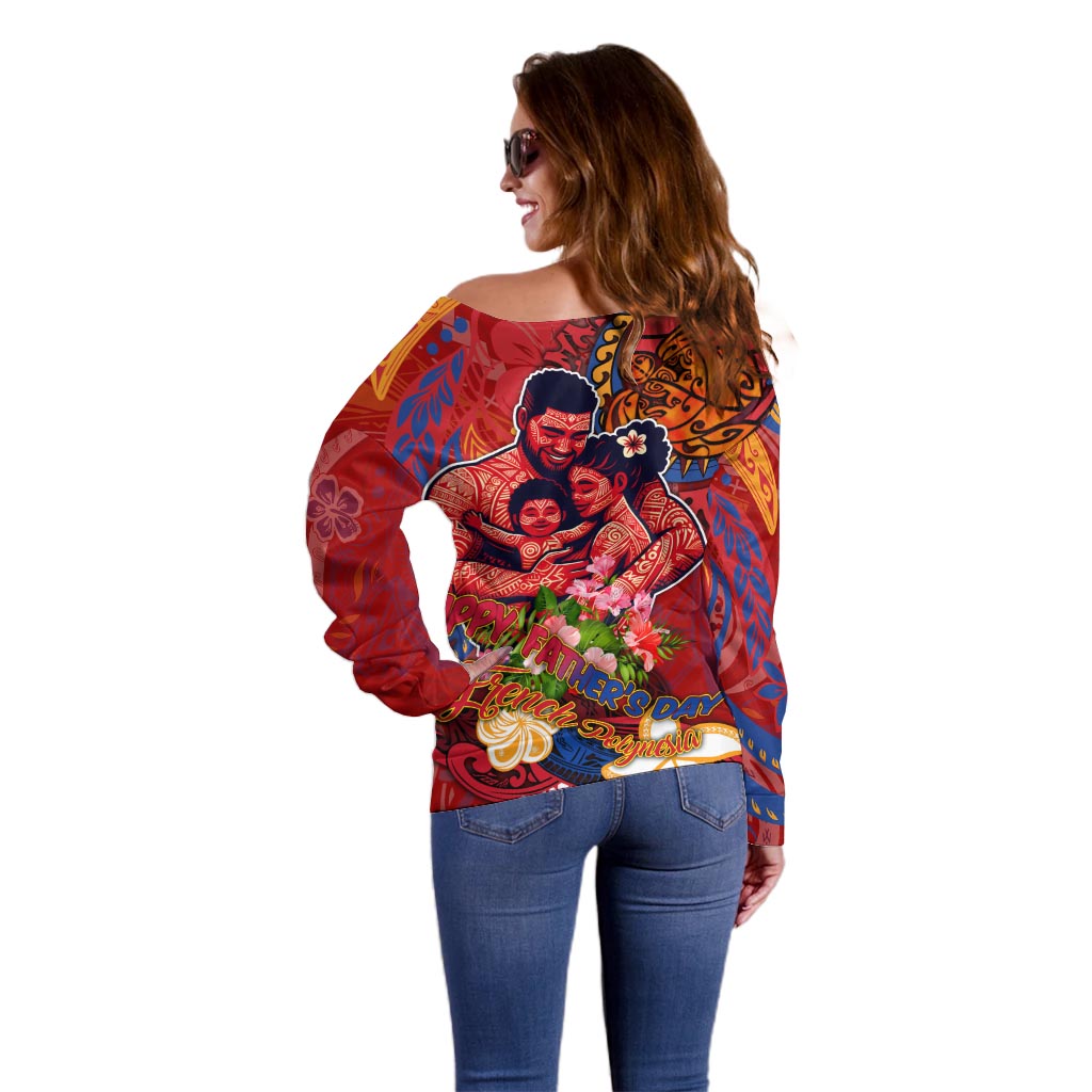 Happy Father's Day French Polynesia Off Shoulder Sweater Family Turtle Hibiscus DT02 - Polynesian Pride