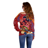 Happy Father's Day French Polynesia Off Shoulder Sweater Family Turtle Hibiscus DT02 - Polynesian Pride