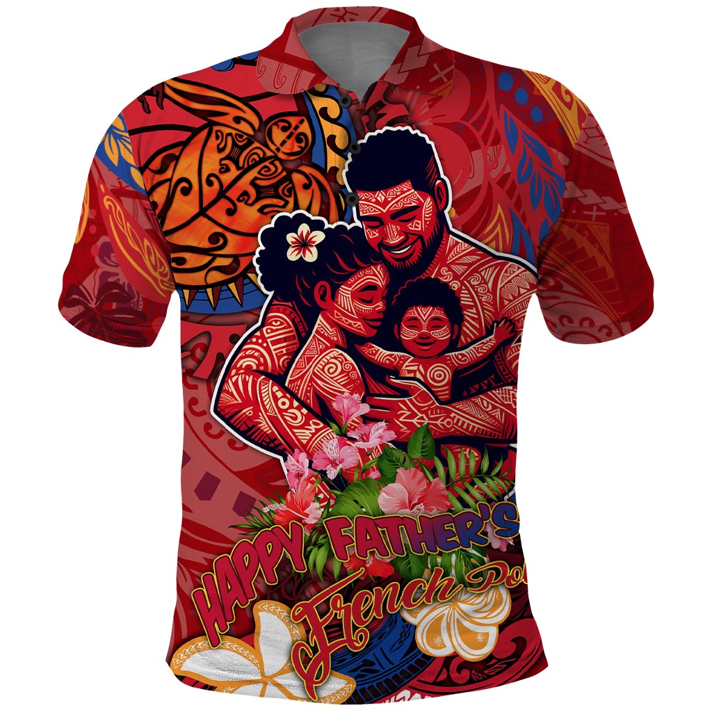 Happy Father's Day French Polynesia Polo Shirt Family Turtle Hibiscus DT02 Red - Polynesian Pride