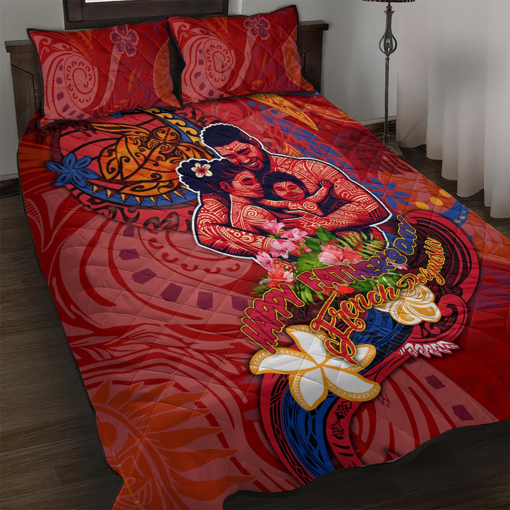 Happy Father's Day French Polynesia Quilt Bed Set Family Turtle Hibiscus DT02 Red - Polynesian Pride