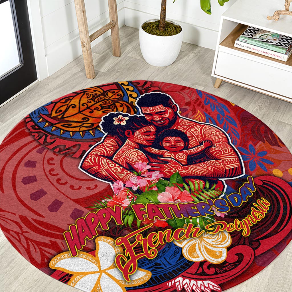 Happy Father's Day French Polynesia Round Carpet Family Turtle Hibiscus DT02 Red - Polynesian Pride