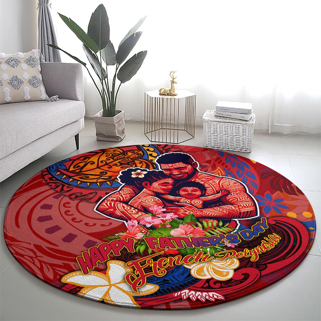 Happy Father's Day French Polynesia Round Carpet Family Turtle Hibiscus DT02 - Polynesian Pride